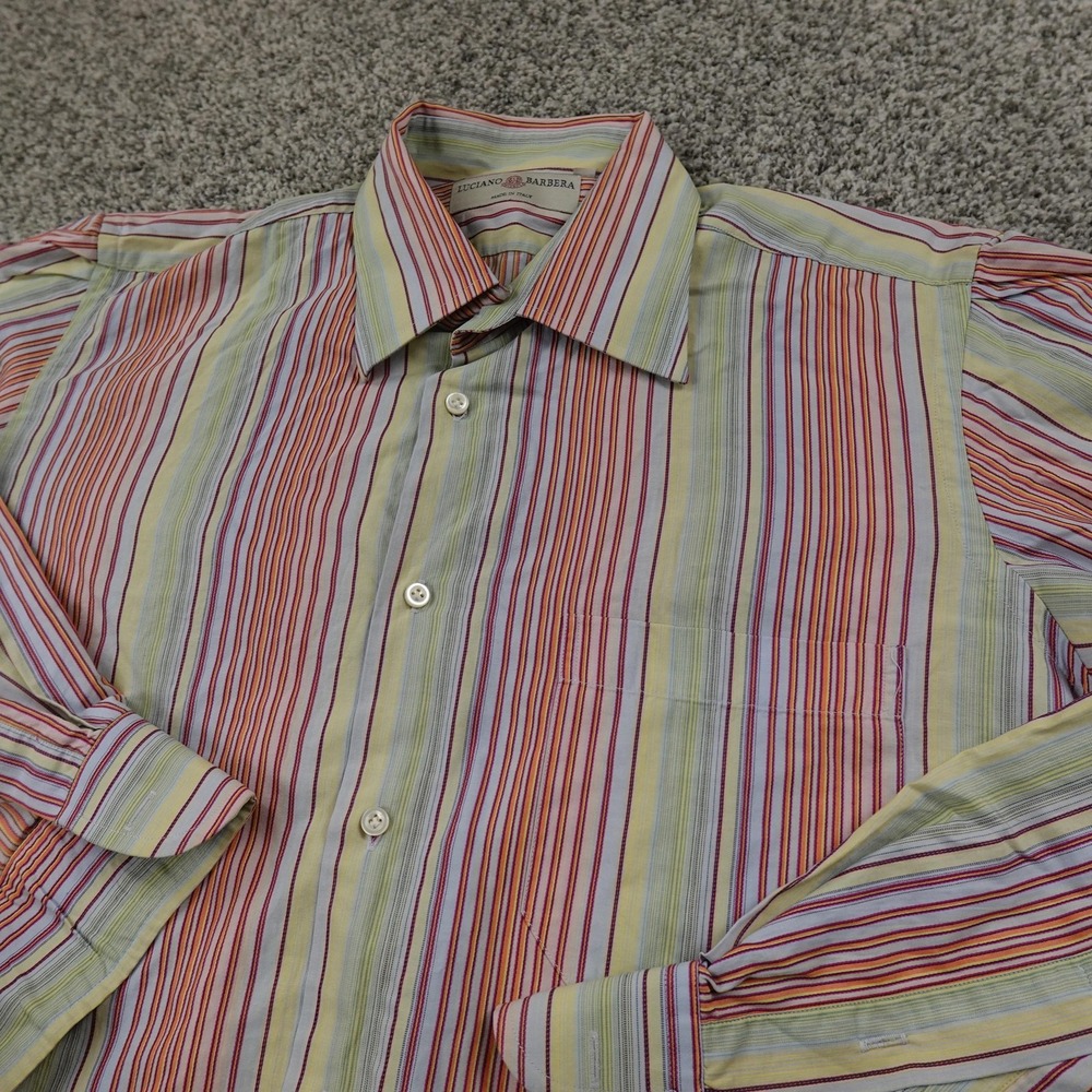Luciano Barbera Shirt Mens Large Striped Dress Long‎ Sleeve Button Up Italy Fun